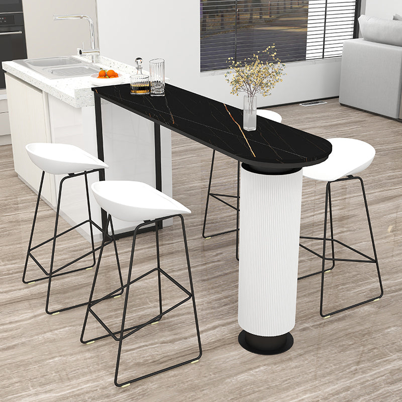 Contemporary Bar Dining Table Indoor Double Pedestal Bar Height Table 70.9"L x 15.7"W x 41.3"H Black Black Clearhalo 'Bar Furniture' 'Bar Tables' 'bar_tables' 'furn' 'furn_bar_tables' 'Furniture' 'furniture_bar_tables' 'Kitchen & Dining Furniture' 'kitchen&dining_furn' 'kitchen' 4284627