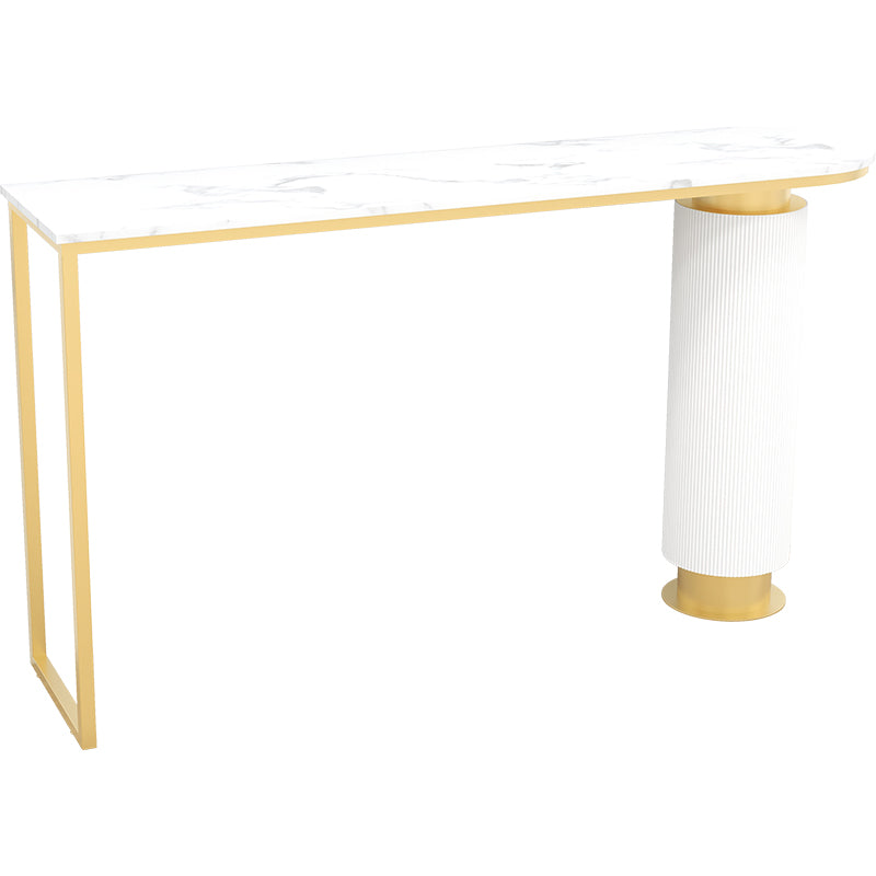 Contemporary Bar Dining Table Indoor Double Pedestal Bar Height Table 47.2"L x 15.7"W x 41.3"H Gold White Clearhalo 'Bar Furniture' 'Bar Tables' 'bar_tables' 'furn' 'furn_bar_tables' 'Furniture' 'furniture_bar_tables' 'Kitchen & Dining Furniture' 'kitchen&dining_furn' 'kitchen' 4284629