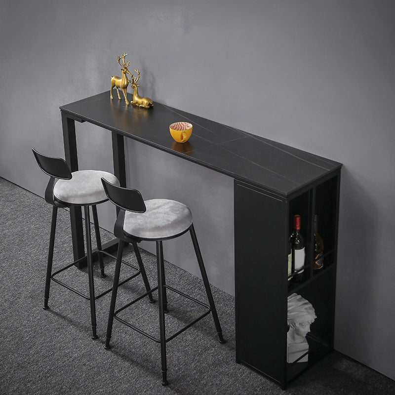 Kitchen Bar Height Counter Height Table Modern Rectangle Pub Table with Wine Storage 94.5"L x 15.7"W x 41.3"H Black Without Chairs Clearhalo 'Bar Furniture' 'Bar Tables' 'bar_tables' 'furn' 'furn_bar_tables' 'Furniture' 'furniture_bar_tables' 'Kitchen & Dining Furniture' 'kitchen&dining_furn' 'kitchen' 4284666