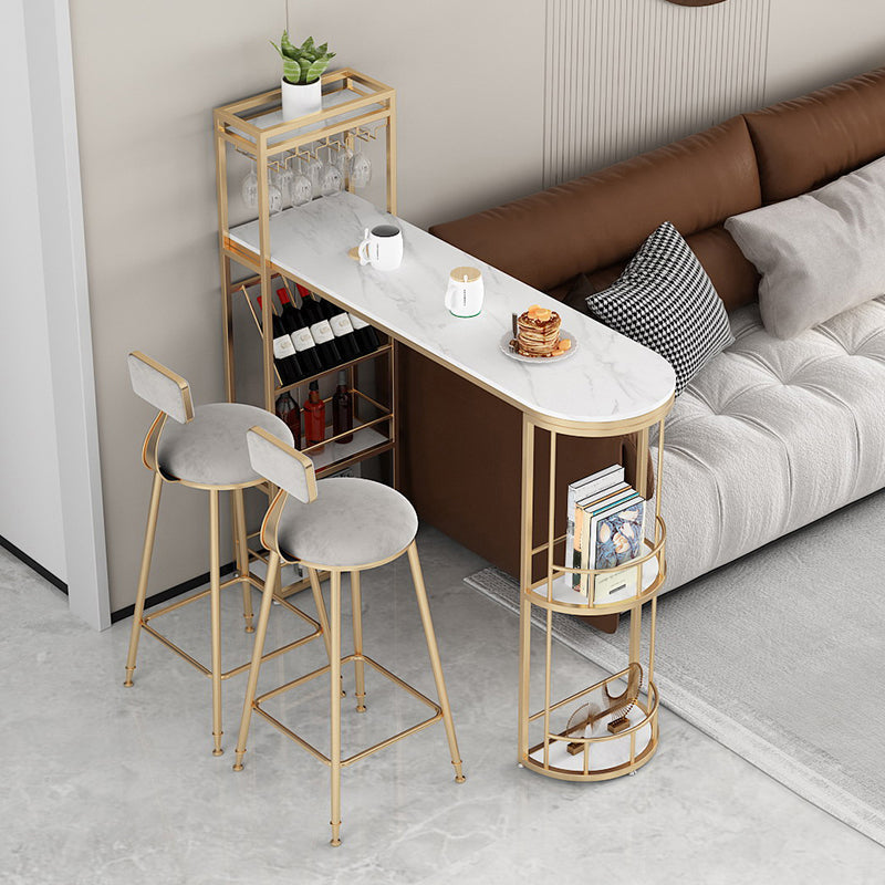 Modern Bar Dining Table Indoor Bar Height Table with Shelves 42-Inch Top 47.2"L x 15.7"W x 41.3"H Gold Without Chairs Clearhalo 'Bar Furniture' 'Bar Tables' 'bar_tables' 'furn' 'furn_bar_tables' 'Furniture' 'furniture_bar_tables' 'Kitchen & Dining Furniture' 'kitchen&dining_furn' 'kitchen' 4284704