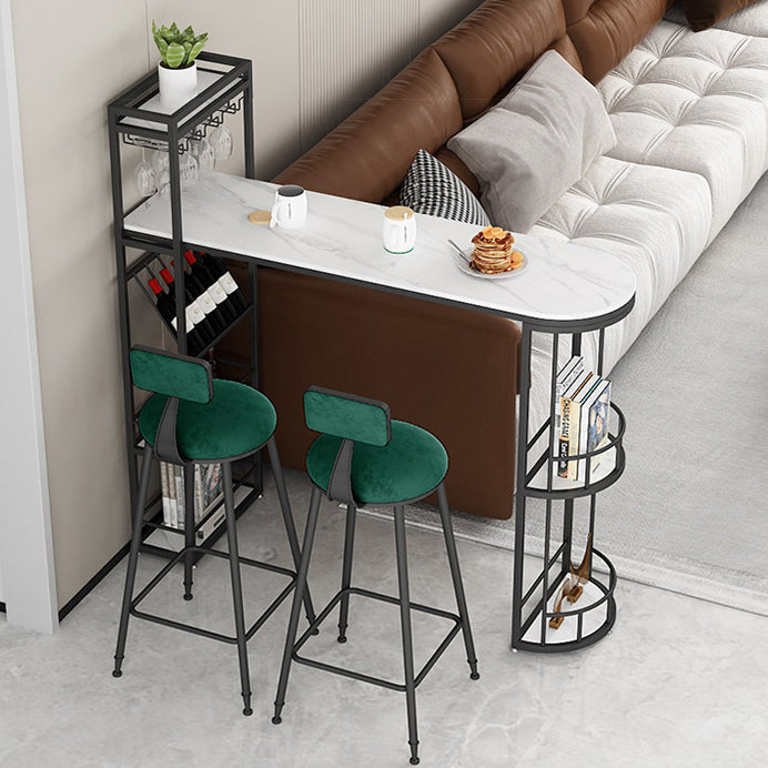 Modern Bar Dining Table Indoor Bar Height Table with Shelves 42-Inch Top 70.9"L x 15.7"W x 41.3"H Black Without Chairs Clearhalo 'Bar Furniture' 'Bar Tables' 'bar_tables' 'furn' 'furn_bar_tables' 'Furniture' 'furniture_bar_tables' 'Kitchen & Dining Furniture' 'kitchen&dining_furn' 'kitchen' 4284709