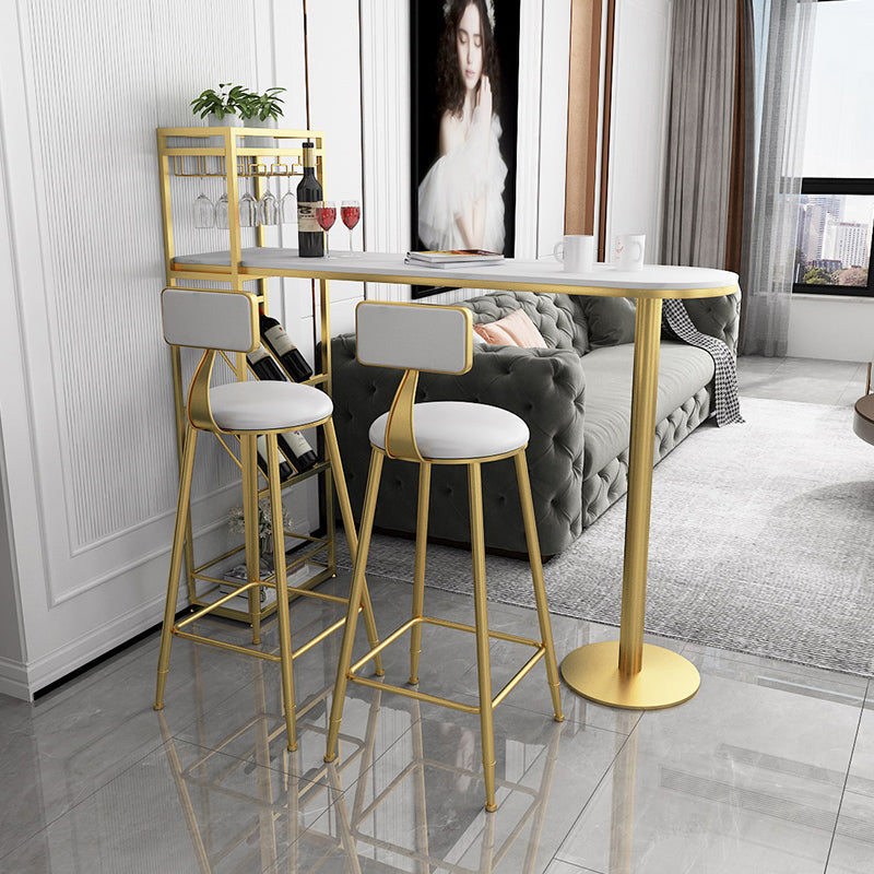 Modern Bar Dining Table Indoor Bar Height Pub Table with Shelves 42-Inch Top 70.9"L x 15.7"W x 41.3"H Gold Without Chairs Clearhalo 'Bar Furniture' 'Bar Tables' 'bar_tables' 'furn' 'furn_bar_tables' 'Furniture' 'furniture_bar_tables' 'Kitchen & Dining Furniture' 'kitchen&dining_furn' 'kitchen' 4284720