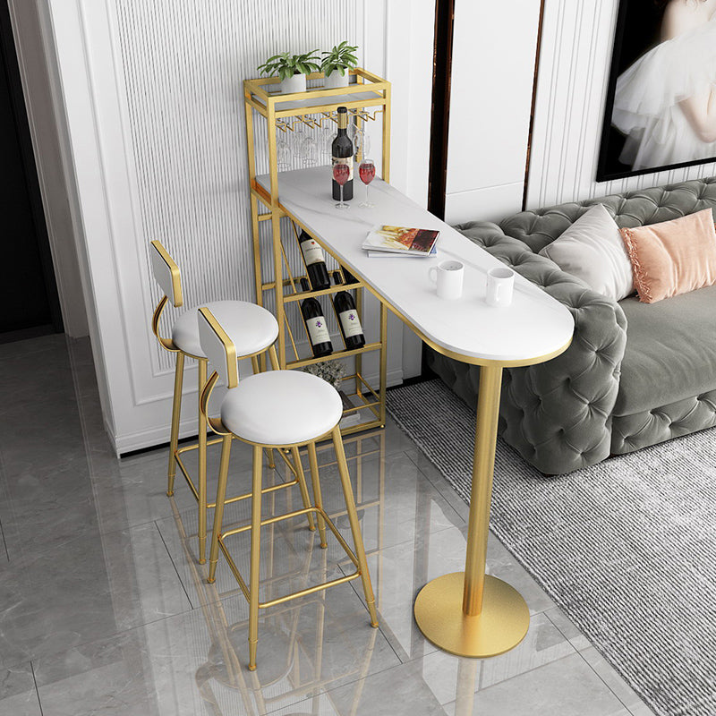 Modern Bar Dining Table Indoor Bar Height Pub Table with Shelves 42-Inch Top 47.2"L x 15.7"W x 41.3"H Gold Without Chairs Clearhalo 'Bar Furniture' 'Bar Tables' 'bar_tables' 'furn' 'furn_bar_tables' 'Furniture' 'furniture_bar_tables' 'Kitchen & Dining Furniture' 'kitchen&dining_furn' 'kitchen' 4284724