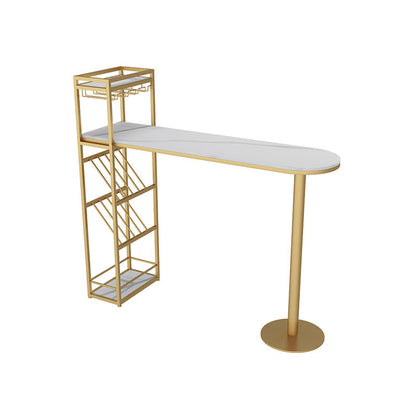 Modern Bar Dining Table Indoor Bar Height Pub Table with Shelves 42-Inch Top 39.4"L x 15.7"W x 41.3"H Gold Without Chairs Clearhalo 'Bar Furniture' 'Bar Tables' 'bar_tables' 'furn' 'furn_bar_tables' 'Furniture' 'furniture_bar_tables' 'Kitchen & Dining Furniture' 'kitchen&dining_furn' 'kitchen' 4284725