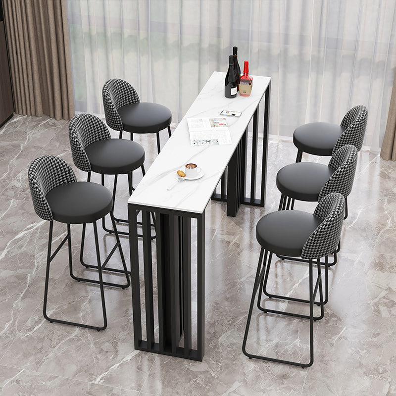 Rectangle Living Room Patio Bar Table Double pedestal White Marble Counter Table 70.9"L x 23.6"W x 41.3"H Without Chairs Clearhalo 'Bar Furniture' 'Bar Tables' 'bar_tables' 'furn' 'furn_bar_tables' 'Furniture' 'furniture_bar_tables' 'Kitchen & Dining Furniture' 'kitchen&dining_furn' 'kitchen' 4284747