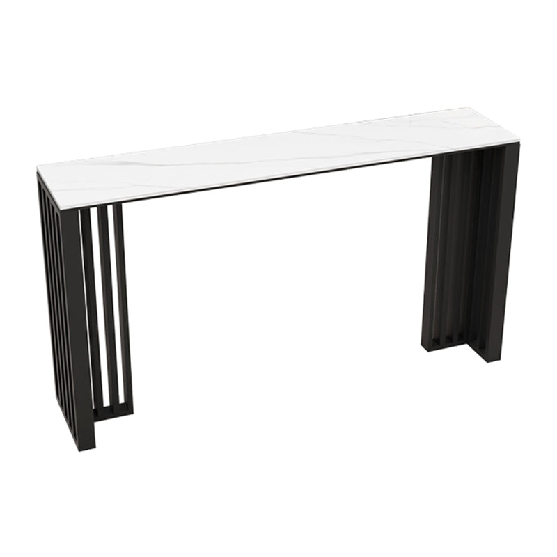 Rectangle Living Room Patio Bar Table Double pedestal White Marble Counter Table Without Chairs Clearhalo 'Bar Furniture' 'Bar Tables' 'bar_tables' 'furn' 'furn_bar_tables' 'Furniture' 'furniture_bar_tables' 'Kitchen & Dining Furniture' 'kitchen&dining_furn' 'kitchen' 4284749