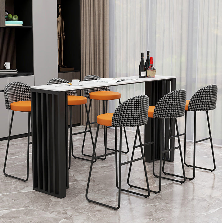 Rectangle Living Room Patio Bar Table Double pedestal White Marble Counter Table 39.4"L x 23.6"W x 41.3"H Without Chairs Clearhalo 'Bar Furniture' 'Bar Tables' 'bar_tables' 'furn' 'furn_bar_tables' 'Furniture' 'furniture_bar_tables' 'Kitchen & Dining Furniture' 'kitchen&dining_furn' 'kitchen' 4284754