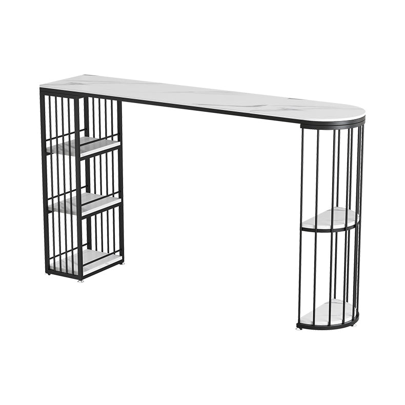 Modern Bar Dining Table Indoor Bar Height Pub Table Iron Base with Shelves Black Without Chairs Clearhalo 'Bar Furniture' 'Bar Tables' 'bar_tables' 'furn' 'furn_bar_tables' 'Furniture' 'furniture_bar_tables' 'Kitchen & Dining Furniture' 'kitchen&dining_furn' 'kitchen' 4284772