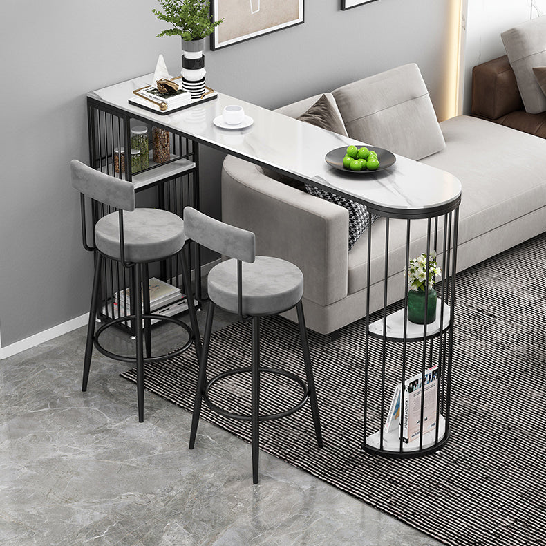 Modern Bar Dining Table Indoor Bar Height Pub Table Iron Base with Shelves 63"L x 15.7"W x 41.3"H Black Without Chairs Clearhalo 'Bar Furniture' 'Bar Tables' 'bar_tables' 'furn' 'furn_bar_tables' 'Furniture' 'furniture_bar_tables' 'Kitchen & Dining Furniture' 'kitchen&dining_furn' 'kitchen' 4284775