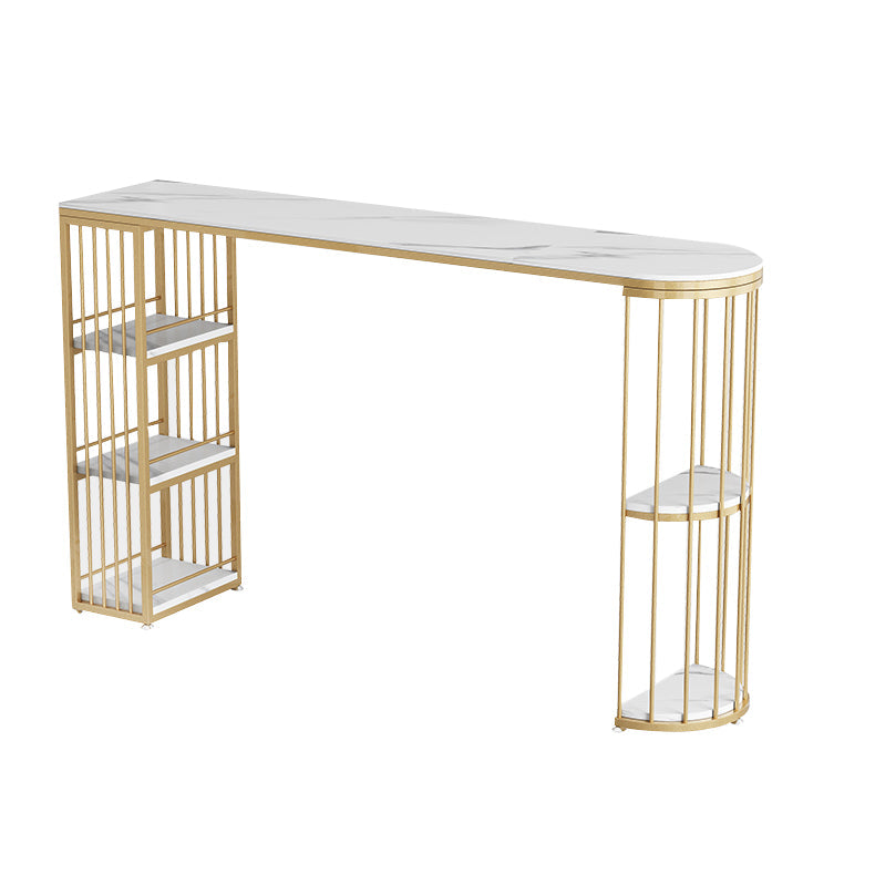 Modern Bar Dining Table Indoor Bar Height Pub Table Iron Base with Shelves Gold Without Chairs Clearhalo 'Bar Furniture' 'Bar Tables' 'bar_tables' 'furn' 'furn_bar_tables' 'Furniture' 'furniture_bar_tables' 'Kitchen & Dining Furniture' 'kitchen&dining_furn' 'kitchen' 4284776