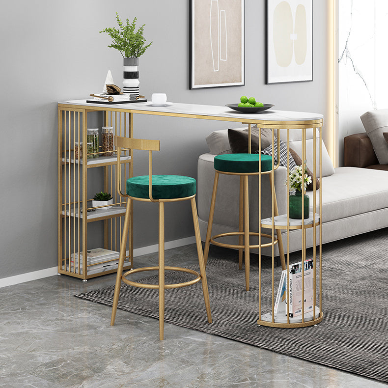 Modern Bar Dining Table Indoor Bar Height Pub Table Iron Base with Shelves 70.9"L x 15.7"W x 41.3"H Gold Without Chairs Clearhalo 'Bar Furniture' 'Bar Tables' 'bar_tables' 'furn' 'furn_bar_tables' 'Furniture' 'furniture_bar_tables' 'Kitchen & Dining Furniture' 'kitchen&dining_furn' 'kitchen' 4284780