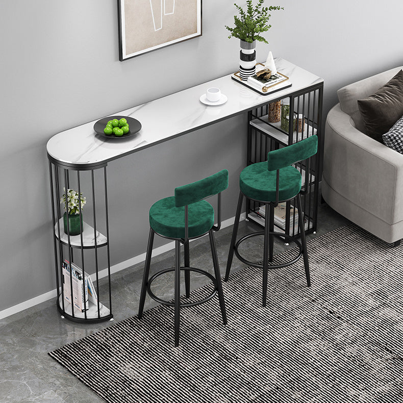 Modern Bar Dining Table Indoor Bar Height Pub Table Iron Base with Shelves 55.1"L x 15.7"W x 41.3"H Black Without Chairs Clearhalo 'Bar Furniture' 'Bar Tables' 'bar_tables' 'furn' 'furn_bar_tables' 'Furniture' 'furniture_bar_tables' 'Kitchen & Dining Furniture' 'kitchen&dining_furn' 'kitchen' 4284781