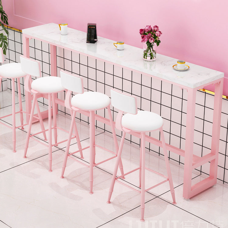 Modern Pink Rectangle Counter-height Pub Table Coffee Shop Footrest Pub Bar Table 102.4"L x 15.7"W x 41.3"H Without Chairs Clearhalo 'Bar Furniture' 'Bar Tables' 'bar_tables' 'furn' 'furn_bar_tables' 'Furniture' 'furniture_bar_tables' 'Kitchen & Dining Furniture' 'kitchen&dining_furn' 'kitchen' 4284821