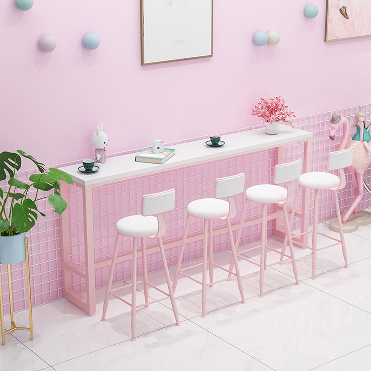 Modern Pink Rectangle Counter-height Pub Table Coffee Shop Footrest Pub Bar Table 94.5"L x 15.7"W x 41.3"H Without Chairs Clearhalo 'Bar Furniture' 'Bar Tables' 'bar_tables' 'furn' 'furn_bar_tables' 'Furniture' 'furniture_bar_tables' 'Kitchen & Dining Furniture' 'kitchen&dining_furn' 'kitchen' 4284824