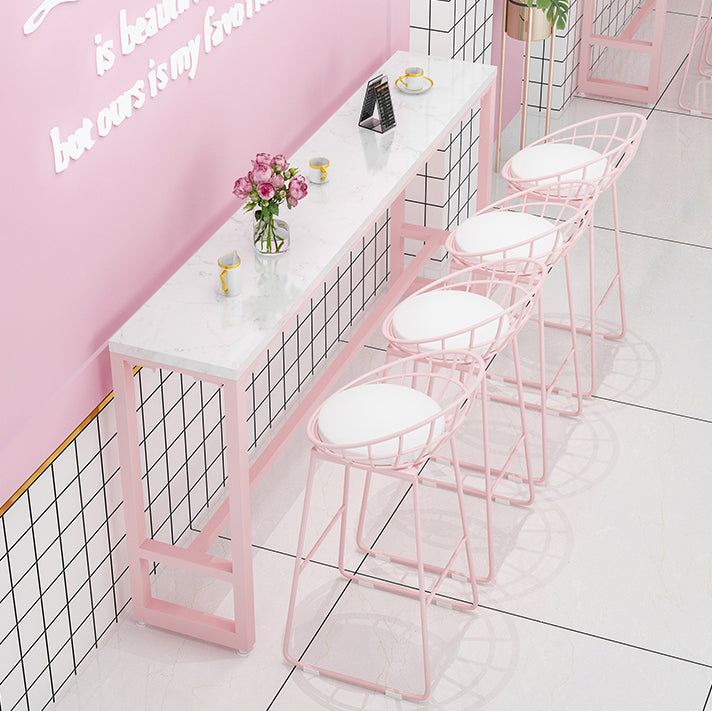 Modern Pink Rectangle Counter-height Pub Table Coffee Shop Footrest Pub Bar Table 110.2"L x 15.7"W x 41.3"H Without Chairs Clearhalo 'Bar Furniture' 'Bar Tables' 'bar_tables' 'furn' 'furn_bar_tables' 'Furniture' 'furniture_bar_tables' 'Kitchen & Dining Furniture' 'kitchen&dining_furn' 'kitchen' 4284830