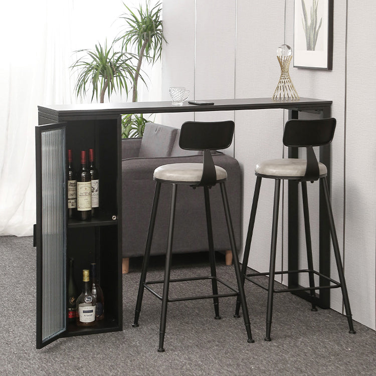 Bar Height Pub Table Modern Marble Rectangle Storage Indoor Counter Wine Table 86.6"L x 15.7"W x 41.3"H Black Without Chairs Clearhalo 'Bar Furniture' 'Bar Tables' 'bar_tables' 'furn' 'furn_bar_tables' 'Furniture' 'furniture_bar_tables' 'Kitchen & Dining Furniture' 'kitchen&dining_furn' 'kitchen' 4284845