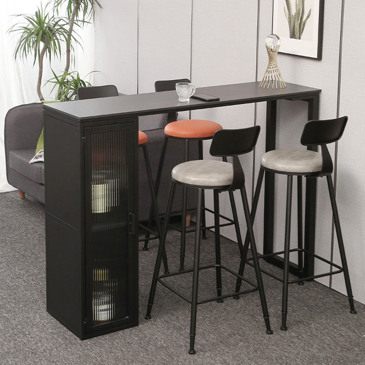 Bar Height Pub Table Modern Marble Rectangle Storage Indoor Counter Wine Table 78.7"L x 15.7"W x 41.3"H Black Without Chairs Clearhalo 'Bar Furniture' 'Bar Tables' 'bar_tables' 'furn' 'furn_bar_tables' 'Furniture' 'furniture_bar_tables' 'Kitchen & Dining Furniture' 'kitchen&dining_furn' 'kitchen' 4284848