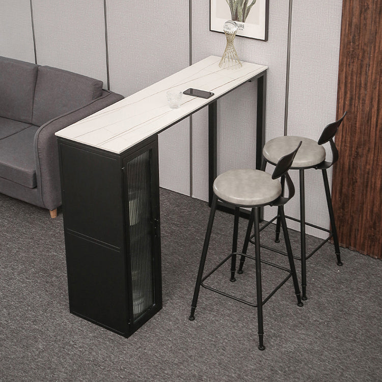 Bar Height Pub Table Modern Marble Rectangle Storage Indoor Counter Wine Table 78.7"L x 15.7"W x 41.3"H White Without Chairs Clearhalo 'Bar Furniture' 'Bar Tables' 'bar_tables' 'furn' 'furn_bar_tables' 'Furniture' 'furniture_bar_tables' 'Kitchen & Dining Furniture' 'kitchen&dining_furn' 'kitchen' 4284853