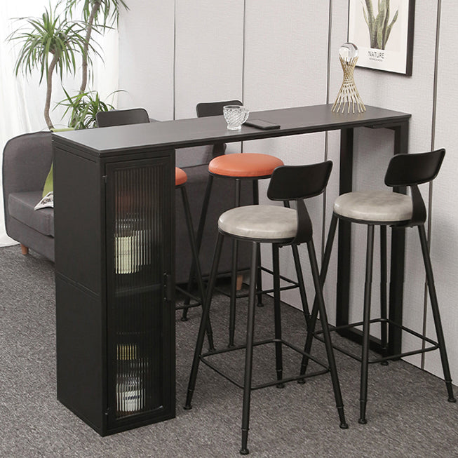 Bar Height Pub Table Modern Marble Rectangle Storage Indoor Counter Wine Table 63"L x 15.7"W x 41.3"H Black Without Chairs Clearhalo 'Bar Furniture' 'Bar Tables' 'bar_tables' 'furn' 'furn_bar_tables' 'Furniture' 'furniture_bar_tables' 'Kitchen & Dining Furniture' 'kitchen&dining_furn' 'kitchen' 4284857