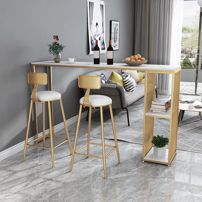 Rectangle Living Room Pub Height Dining Table Marble Bistro Table with Storage 70.9"L x 15.7"W x 41.3"H Gold Without Chairs Clearhalo 'Bar Furniture' 'Bar Tables' 'bar_tables' 'furn' 'furn_bar_tables' 'Furniture' 'furniture_bar_tables' 'Kitchen & Dining Furniture' 4284875