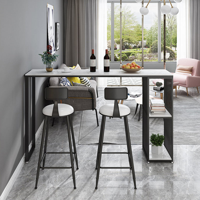 Rectangle Living Room Pub Height Dining Table Marble Bistro Table with Storage 55.1"L x 15.7"W x 41.3"H Black Without Chairs Clearhalo 'Bar Furniture' 'Bar Tables' 'bar_tables' 'furn' 'furn_bar_tables' 'Furniture' 'furniture_bar_tables' 'Kitchen & Dining Furniture' 4284876