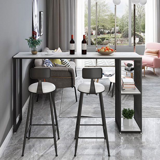 Rectangle Living Room Pub Height Dining Table Marble Bistro Table with Storage 47.2"L x 15.7"W x 41.3"H Black Without Chairs Clearhalo 'Bar Furniture' 'Bar Tables' 'bar_tables' 'furn' 'furn_bar_tables' 'Furniture' 'furniture_bar_tables' 'Kitchen & Dining Furniture' 4284882