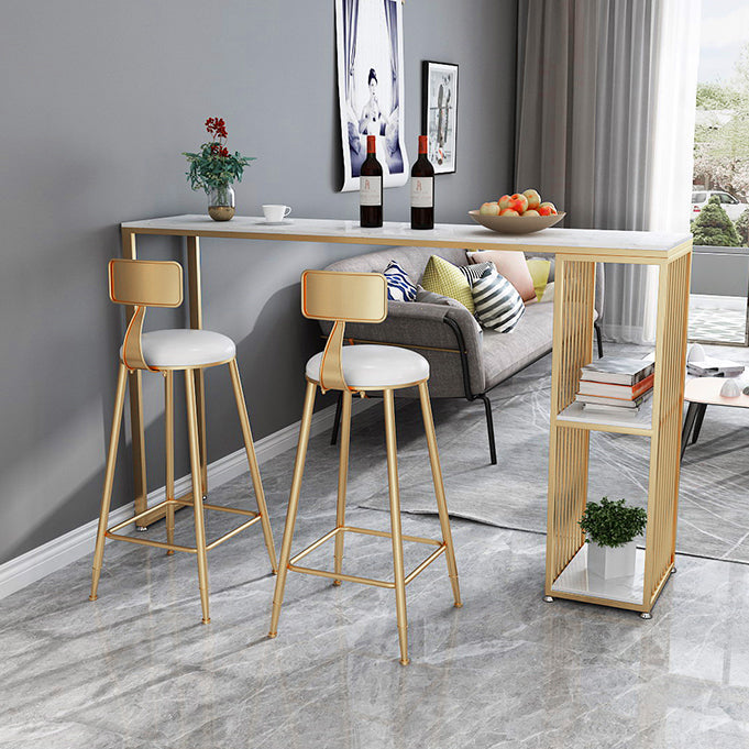 Rectangle Living Room Pub Height Dining Table Marble Bistro Table with Storage 55.1"L x 15.7"W x 41.3"H Gold Without Chairs Clearhalo 'Bar Furniture' 'Bar Tables' 'bar_tables' 'furn' 'furn_bar_tables' 'Furniture' 'furniture_bar_tables' 'Kitchen & Dining Furniture' 4284883