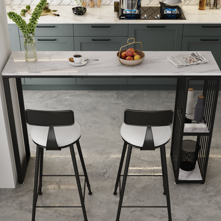 White Marble Kitchen Counter-height Pub Table Rectangle Bar Dining Table 55.1"L x 15.7"W x 41.3"H Without Chairs Clearhalo 'Bar Furniture' 'Bar Tables' 'bar_tables' 'furn' 'furn_bar_tables' 'Furniture' 'furniture_bar_tables' 'Kitchen & Dining Furniture' 'kitchen&dining_furn' 'kitchen' 4284904