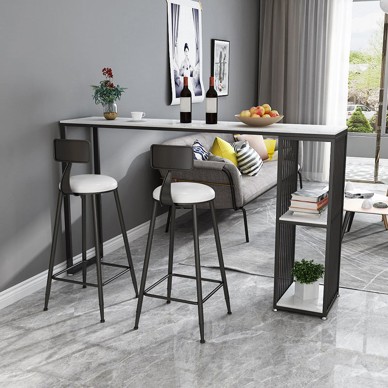 Contemporary Rectangle Bar Dining Table Marble Top Bar Table with Shelves 55.1"L x 15.7"W x 41.3"H Black Without Chairs Clearhalo 'Bar Furniture' 'Bar Tables' 'bar_tables' 'furn' 'furn_bar_tables' 'Furniture' 'furniture_bar_tables' 'Kitchen & Dining Furniture' 'kitchen&dining_furn' 'kitchen' 4284940