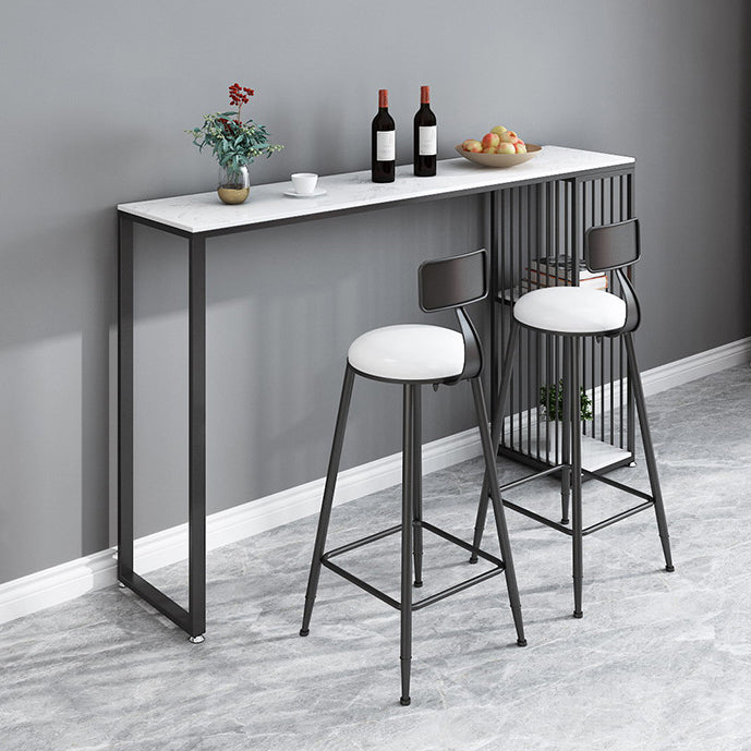 Contemporary Rectangle Bar Dining Table Marble Top Bar Table with Shelves 47.2"L x 15.7"W x 41.3"H Black Without Chairs Clearhalo 'Bar Furniture' 'Bar Tables' 'bar_tables' 'furn' 'furn_bar_tables' 'Furniture' 'furniture_bar_tables' 'Kitchen & Dining Furniture' 'kitchen&dining_furn' 'kitchen' 4284945