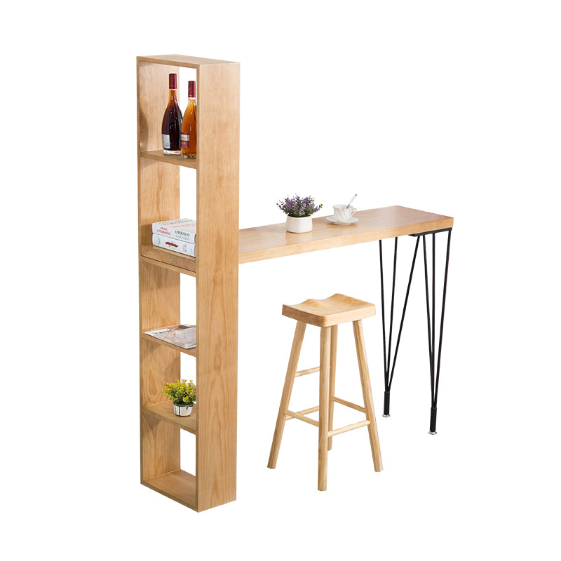 Modern Wood Natural Bistro Accent Dining Table Rectangle Bar Table with Wine Rack 59.1"L x 15.7"W x 41.3"H Without Chairs Clearhalo 'Bar Furniture' 'Bar Tables' 'bar_tables' 'furn' 'furn_bar_tables' 'Furniture' 'furniture_bar_tables' 'Kitchen & Dining Furniture' 'kitchen&dining_furn' 'kitchen' 4284980