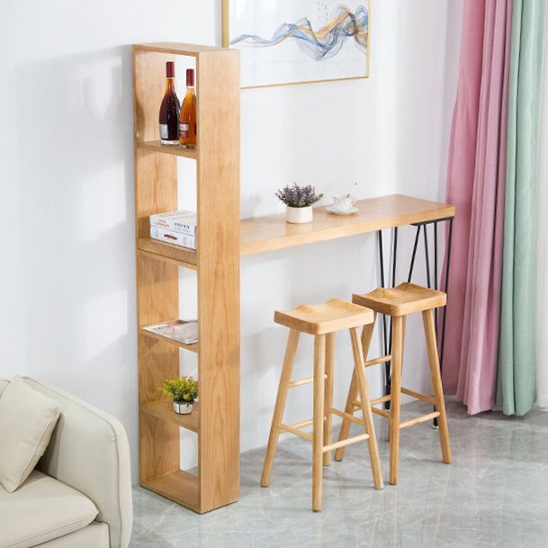Modern Wood Natural Bistro Accent Dining Table Rectangle Bar Table with Wine Rack 39.4"L x 15.7"W x 41.3"H Without Chairs Clearhalo 'Bar Furniture' 'Bar Tables' 'bar_tables' 'furn' 'furn_bar_tables' 'Furniture' 'furniture_bar_tables' 'Kitchen & Dining Furniture' 'kitchen&dining_furn' 'kitchen' 4284983