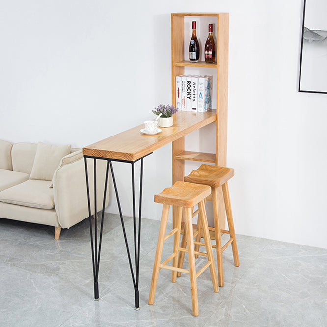 Modern Wood Natural Bistro Accent Dining Table Rectangle Bar Table with Wine Rack Clearhalo 'Bar Furniture' 'Bar Tables' 'bar_tables' 'furn' 'furn_bar_tables' 'Furniture' 'furniture_bar_tables' 'Kitchen & Dining Furniture' 'kitchen&dining_furn' 'kitchen' 4284984