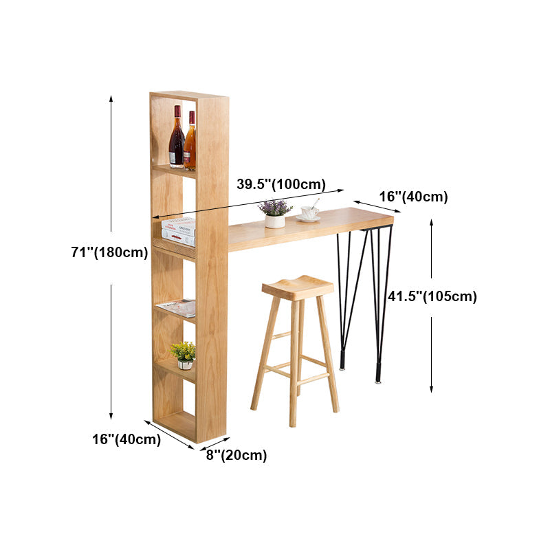 Modern Wood Natural Bistro Accent Dining Table Rectangle Bar Table with Wine Rack Clearhalo 'Bar Furniture' 'Bar Tables' 'bar_tables' 'furn' 'furn_bar_tables' 'Furniture' 'furniture_bar_tables' 'Kitchen & Dining Furniture' 'kitchen&dining_furn' 'kitchen' 4284987