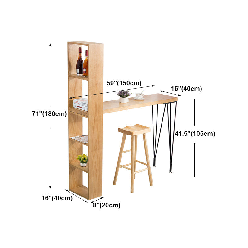 Modern Wood Natural Bistro Accent Dining Table Rectangle Bar Table with Wine Rack Clearhalo 'Bar Furniture' 'Bar Tables' 'bar_tables' 'furn' 'furn_bar_tables' 'Furniture' 'furniture_bar_tables' 'Kitchen & Dining Furniture' 'kitchen&dining_furn' 'kitchen' 4284989