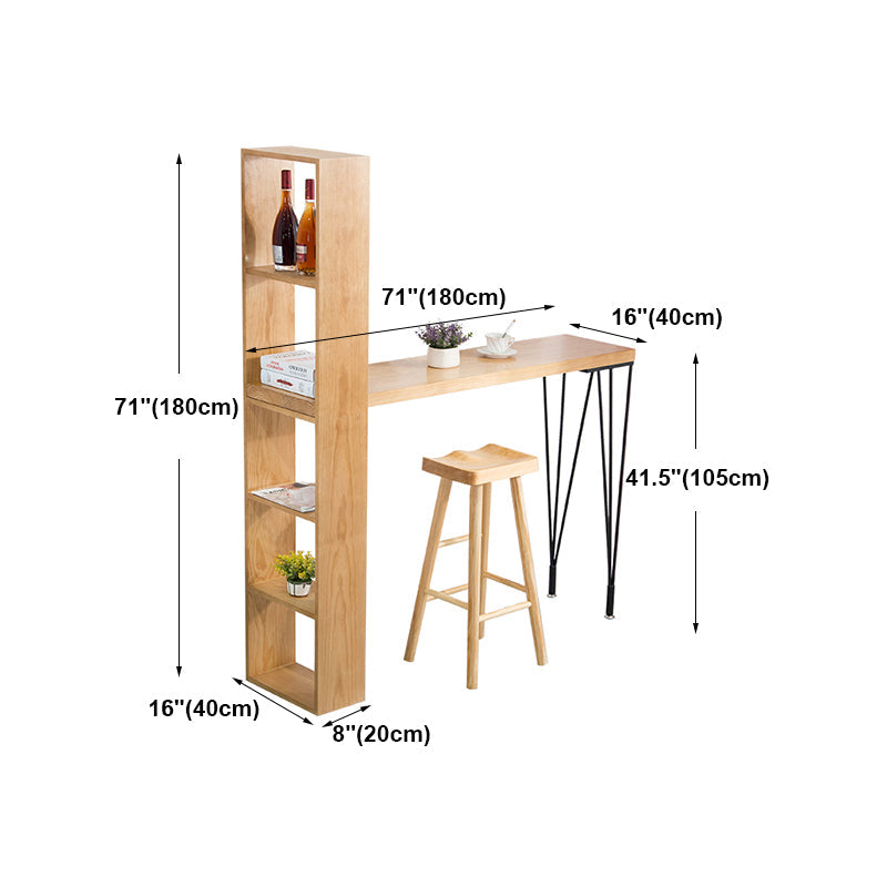Modern Wood Natural Bistro Accent Dining Table Rectangle Bar Table with Wine Rack Clearhalo 'Bar Furniture' 'Bar Tables' 'bar_tables' 'furn' 'furn_bar_tables' 'Furniture' 'furniture_bar_tables' 'Kitchen & Dining Furniture' 'kitchen&dining_furn' 'kitchen' 4284990