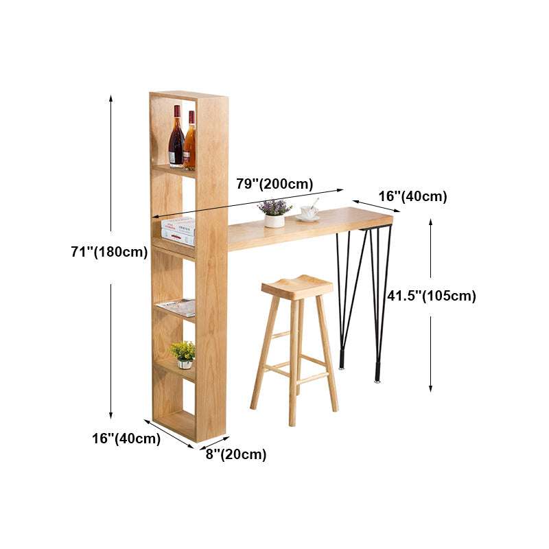 Modern Wood Natural Bistro Accent Dining Table Rectangle Bar Table with Wine Rack Clearhalo 'Bar Furniture' 'Bar Tables' 'bar_tables' 'furn' 'furn_bar_tables' 'Furniture' 'furniture_bar_tables' 'Kitchen & Dining Furniture' 'kitchen&dining_furn' 'kitchen' 4284991