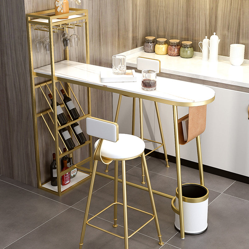 Indoor Wine Back Event and Cocktail Table Modern Marble Legs Bar Height Table 63"L x 15.7"W x 41.3"H Gold Without Chairs Clearhalo 'Bar Furniture' 'Bar Tables' 'bar_tables' 'furn' 'furn_bar_tables' 'Furniture' 'furniture_bar_tables' 'Kitchen & Dining Furniture' 'kitchen&dining_furn' 'kitchen' 4285013
