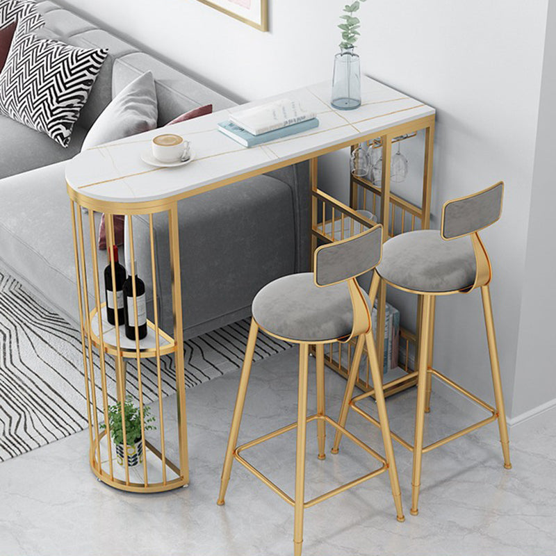 Modern Living Room Counter Height Table Storage Sled Bar Height Cocktail Table 70.9"L x 15.7"W x 41.3"H Gold Without Chairs Clearhalo 'Bar Furniture' 'Bar Tables' 'bar_tables' 'furn' 'furn_bar_tables' 'Furniture' 'furniture_bar_tables' 'Kitchen & Dining Furniture' 'kitchen&dining_furn' 'kitchen' 4285025