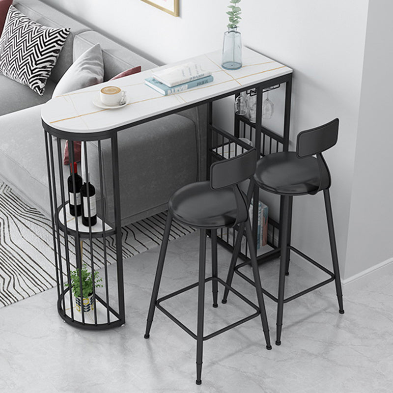 Modern Living Room Counter Height Table Storage Sled Bar Height Cocktail Table 63"L x 15.7"W x 41.3"H Black Without Chairs Clearhalo 'Bar Furniture' 'Bar Tables' 'bar_tables' 'furn' 'furn_bar_tables' 'Furniture' 'furniture_bar_tables' 'Kitchen & Dining Furniture' 'kitchen&dining_furn' 'kitchen' 4285033