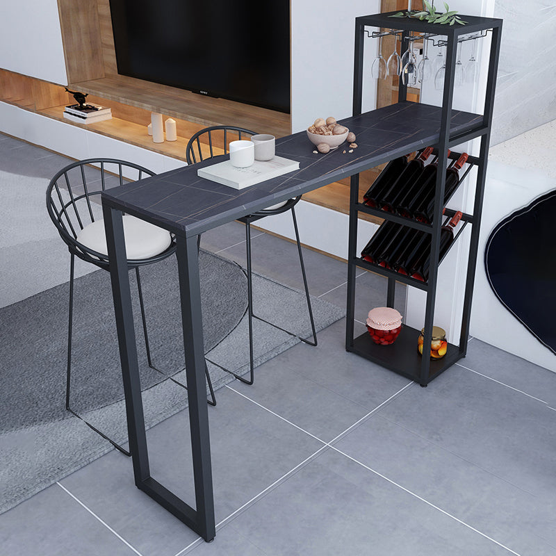 Modern Rectangle Bistro Bar Height Cocktail Table Marble Sled Indoor Bar Table 78.7"L x 15.7"W x 41.3"H Black Without Chairs Clearhalo 'Bar Furniture' 'Bar Tables' 'bar_tables' 'furn' 'furn_bar_tables' 'Furniture' 'furniture_bar_tables' 'Kitchen & Dining Furniture' 'kitchen&dining_furn' 'kitchen' 4285044