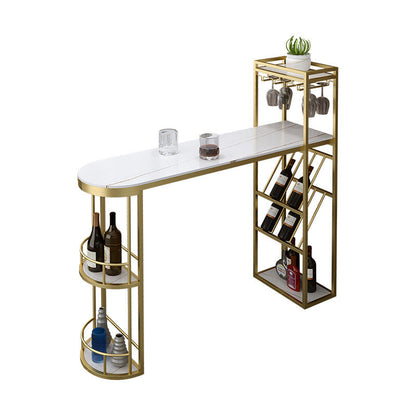 Sled Marble Pub Height Dining Table Modern Storage Counter Height Dining Table 39.4"L x 15.7"W x 41.3"H Gold Without Chairs Clearhalo 'Bar Furniture' 'Bar Tables' 'bar_tables' 'furn' 'furn_bar_tables' 'Furniture' 'furniture_bar_tables' 'Kitchen & Dining Furniture' 'kitchen&dining_furn' 'kitchen' 4285061