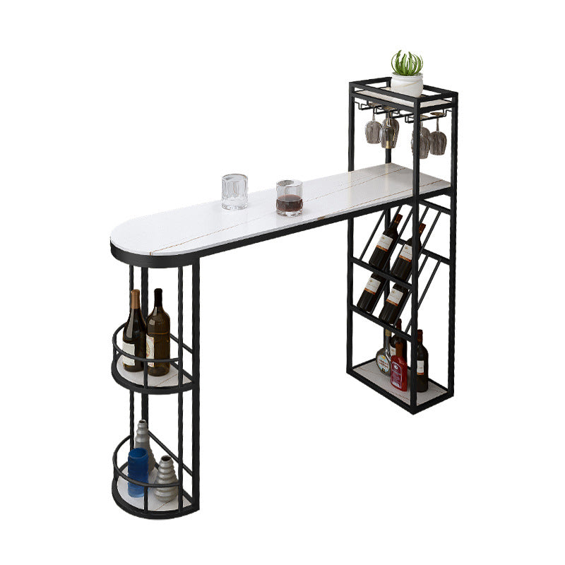 Sled Marble Pub Height Dining Table Modern Storage Counter Height Dining Table Black Without Chairs Clearhalo 'Bar Furniture' 'Bar Tables' 'bar_tables' 'furn' 'furn_bar_tables' 'Furniture' 'furniture_bar_tables' 'Kitchen & Dining Furniture' 'kitchen&dining_furn' 'kitchen' 4285065