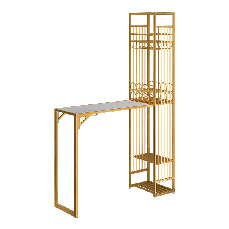 Rectangle Double Pedestal Bistro Bar Desk Indoor Bistro Bar Height Cocktail Table Gold Without Chairs Clearhalo 'Bar Furniture' 'Bar Tables' 'bar_tables' 'furn' 'furn_bar_tables' 'Furniture' 'furniture_bar_tables' 'Kitchen & Dining Furniture' 'kitchen&dining_furn' 'kitchen' 4285100