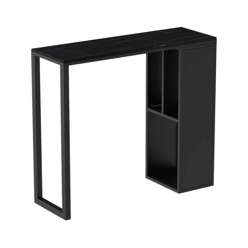 Dining Room Marble Counter-height Pub Table Rectangle Double Pedestal Bar Table Black Without Chairs Clearhalo 'Bar Furniture' 'Bar Tables' 'bar_tables' 'furn' 'furn_bar_tables' 'Furniture' 'furniture_bar_tables' 'Kitchen & Dining Furniture' 'kitchen&dining_furn' 'kitchen' 4285121