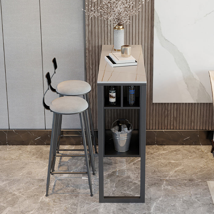 Dining Room Marble Counter-height Pub Table Rectangle Double Pedestal Bar Table 63"L x 15.7"W x 41.3"H White Without Chairs Clearhalo 'Bar Furniture' 'Bar Tables' 'bar_tables' 'furn' 'furn_bar_tables' 'Furniture' 'furniture_bar_tables' 'Kitchen & Dining Furniture' 'kitchen&dining_furn' 'kitchen' 4285123