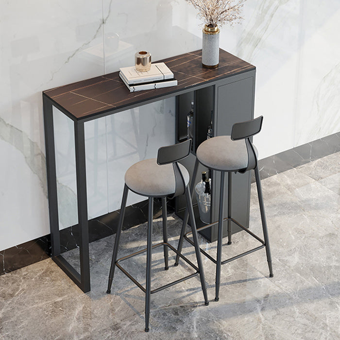 Dining Room Marble Counter-height Pub Table Rectangle Double Pedestal Bar Table 63"L x 15.7"W x 41.3"H Black Without Chairs Clearhalo 'Bar Furniture' 'Bar Tables' 'bar_tables' 'furn' 'furn_bar_tables' 'Furniture' 'furniture_bar_tables' 'Kitchen & Dining Furniture' 'kitchen&dining_furn' 'kitchen' 4285130