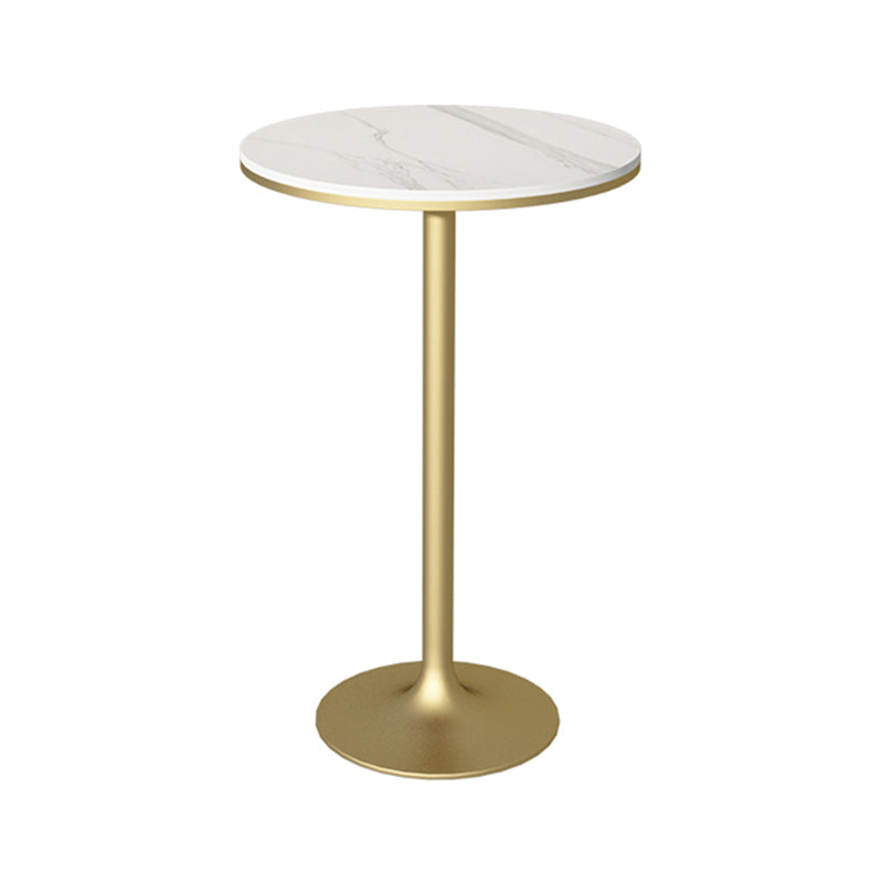 Contemporary Round Bar Dining Table Indoor Bar Height Pub Table Iron Base 19.7"L x 19.7"W x 41.3"H Gold Without Chairs Clearhalo 'Bar Furniture' 'Bar Tables' 'bar_tables' 'furn' 'furn_bar_tables' 'Furniture' 'furniture_bar_tables' 'Kitchen & Dining Furniture' 'kitchen&dining_furn' 'kitchen' 4285142