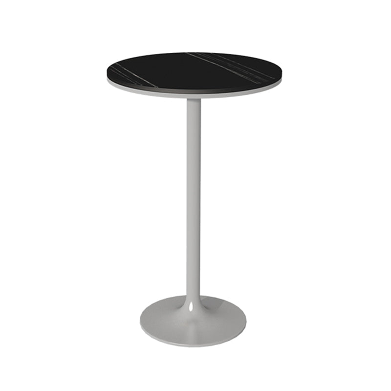 Contemporary Round Bar Dining Table Indoor Bar Height Pub Table Iron Base 19.7"L x 19.7"W x 41.3"H Silver Without Chairs Clearhalo 'Bar Furniture' 'Bar Tables' 'bar_tables' 'furn' 'furn_bar_tables' 'Furniture' 'furniture_bar_tables' 'Kitchen & Dining Furniture' 'kitchen&dining_furn' 'kitchen' 4285150
