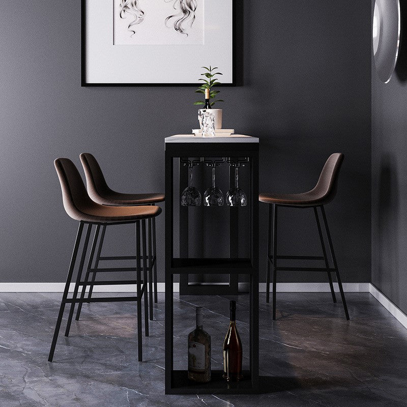 Black Marble Double Pedestal Cocktail Bar Table Modern Rectangle Hall/Pub Table Clearhalo 'Bar Furniture' 'Bar Tables' 'bar_tables' 'furn' 'furn_bar_tables' 'Furniture' 'furniture_bar_tables' 'Kitchen & Dining Furniture' 'kitchen&dining_furn' 'kitchen' 4285220